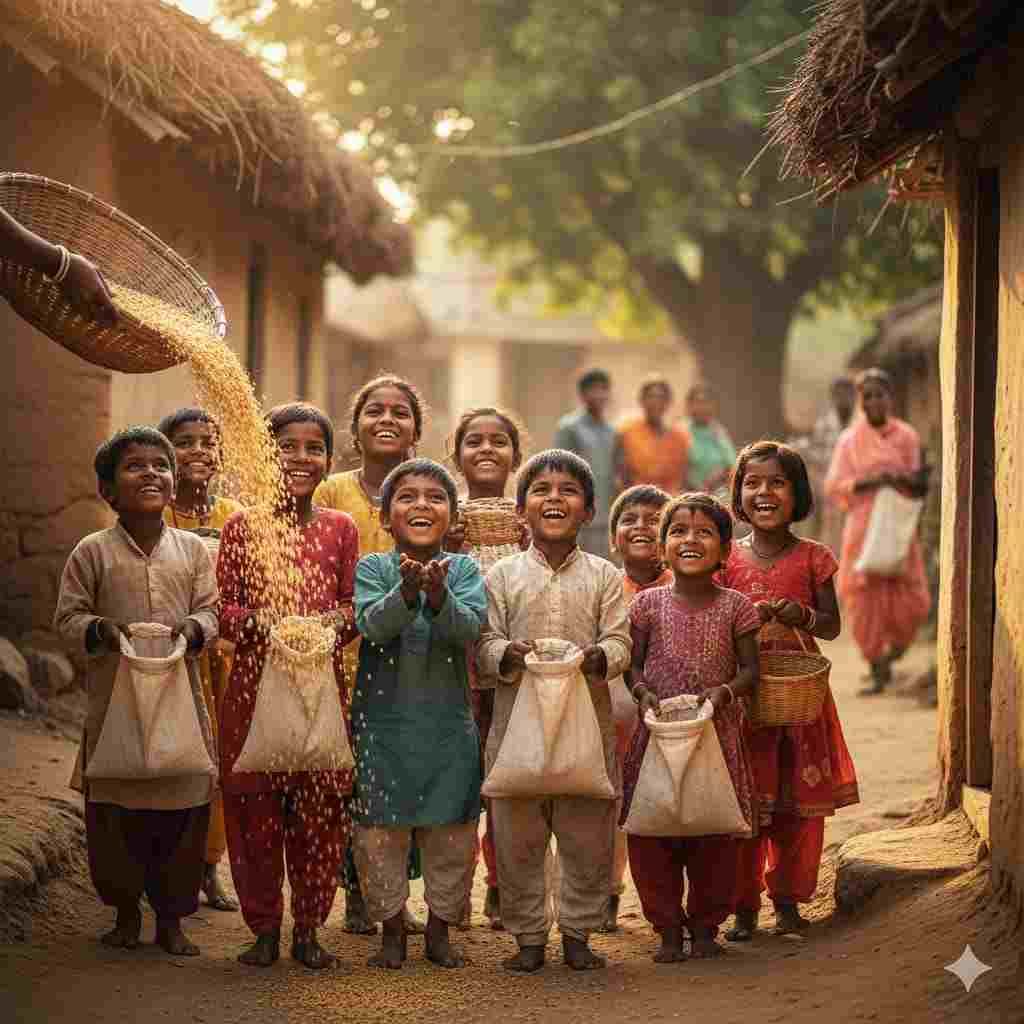 Chherta (Chherchhera) me dhan mangate bachcho ki toli बच्चे छेरता (छेरछेरा) मांगते हुए